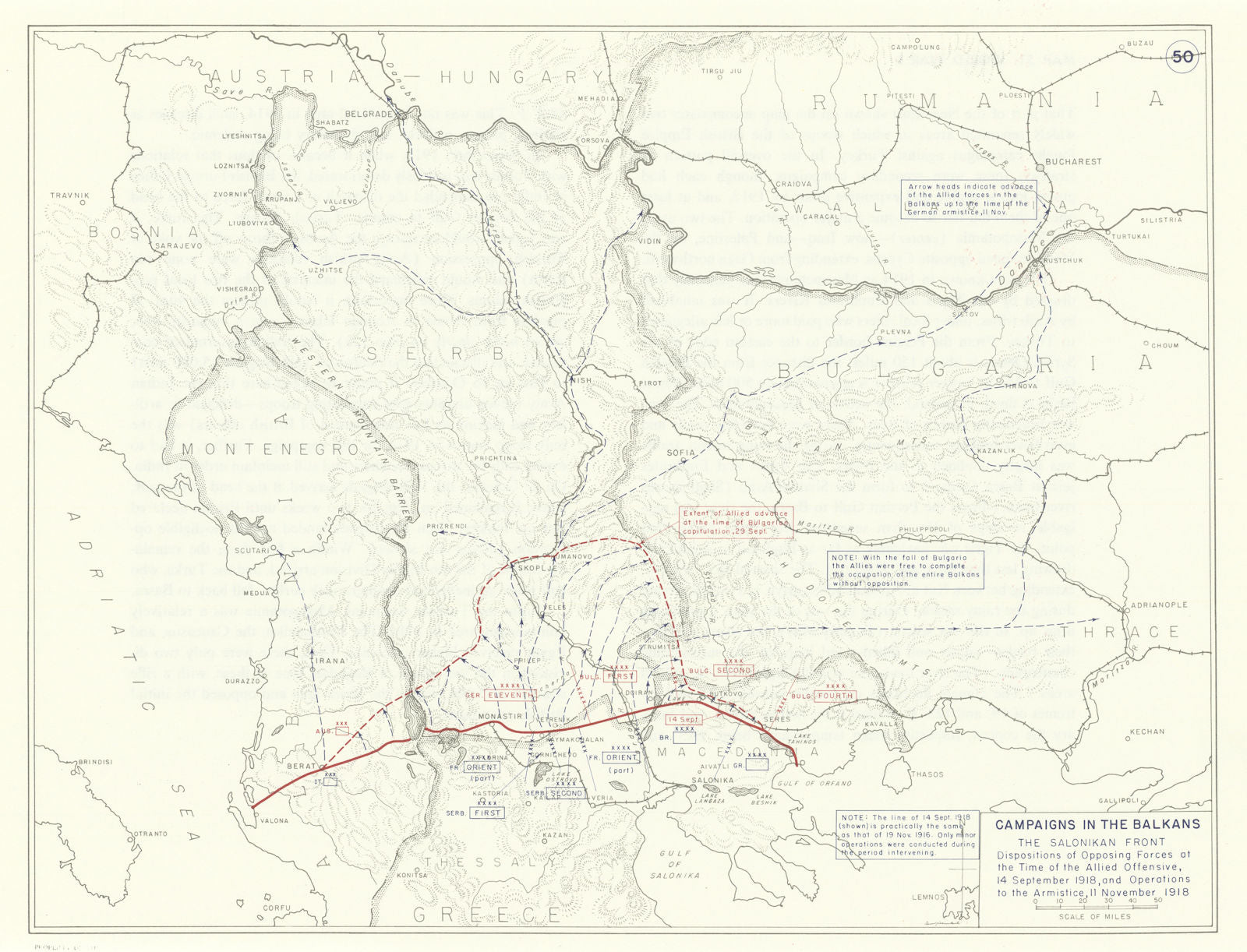 World War 1. Balkans Campaign. Sept-Nov 1918 Salonika Front 1959 old map